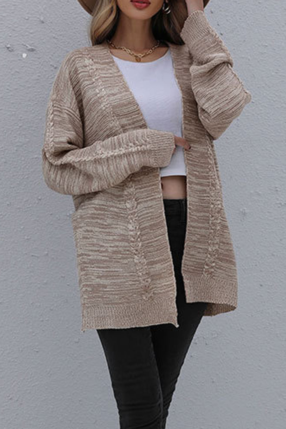 Women Elegent Solid Colored Comfy Long Sleeve Mid-Length Fashion Front Open Winter Cardigan