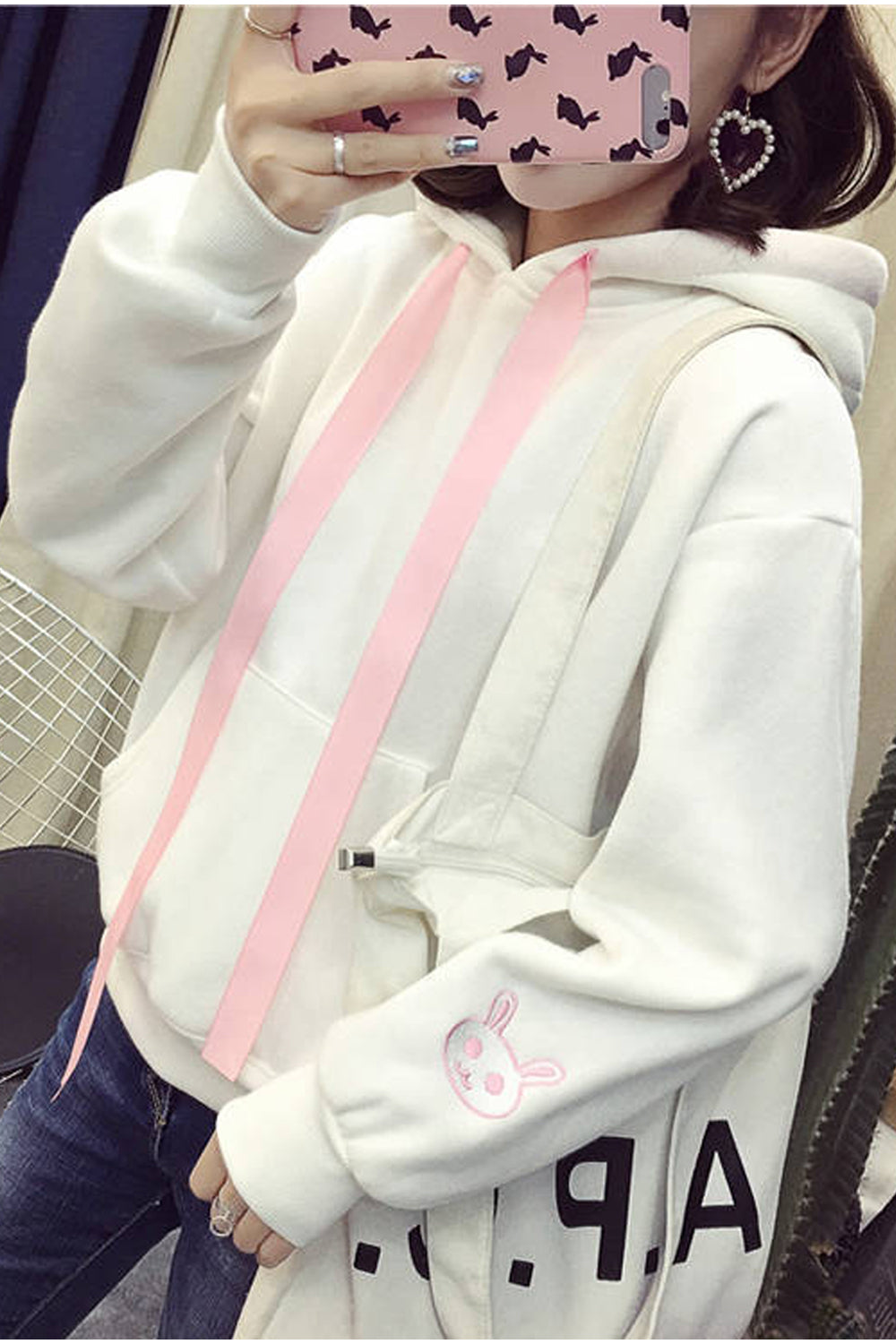 Women Fancy Rabbit Ear Hat Neck Thick & Soft Long Sleeve Superb Solid Colored Pullover Hoodie