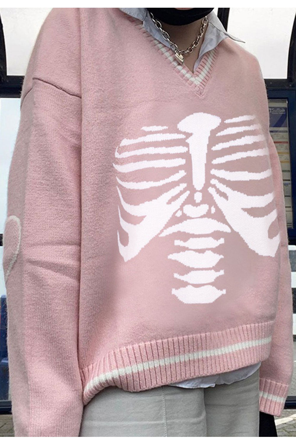 Women Restful V-Neck Classy Printed Pattern Warm Long Sleeve Winter Casual Sweater