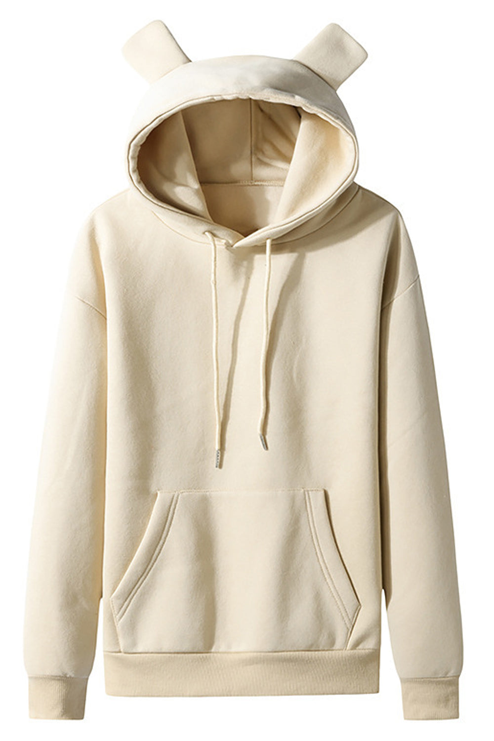 Women Comfortable Long Sleeve Pockets Designed Durable Drawstring Hooded Neck Trendy Solid Colored Pullover Hoodie