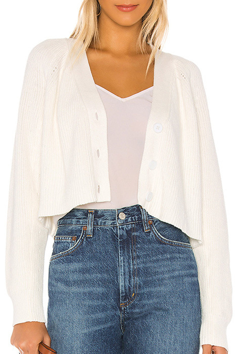 Women Adorable Short Top Style Button Closure Ribbed Cuff Knitted Warm Cardigan
