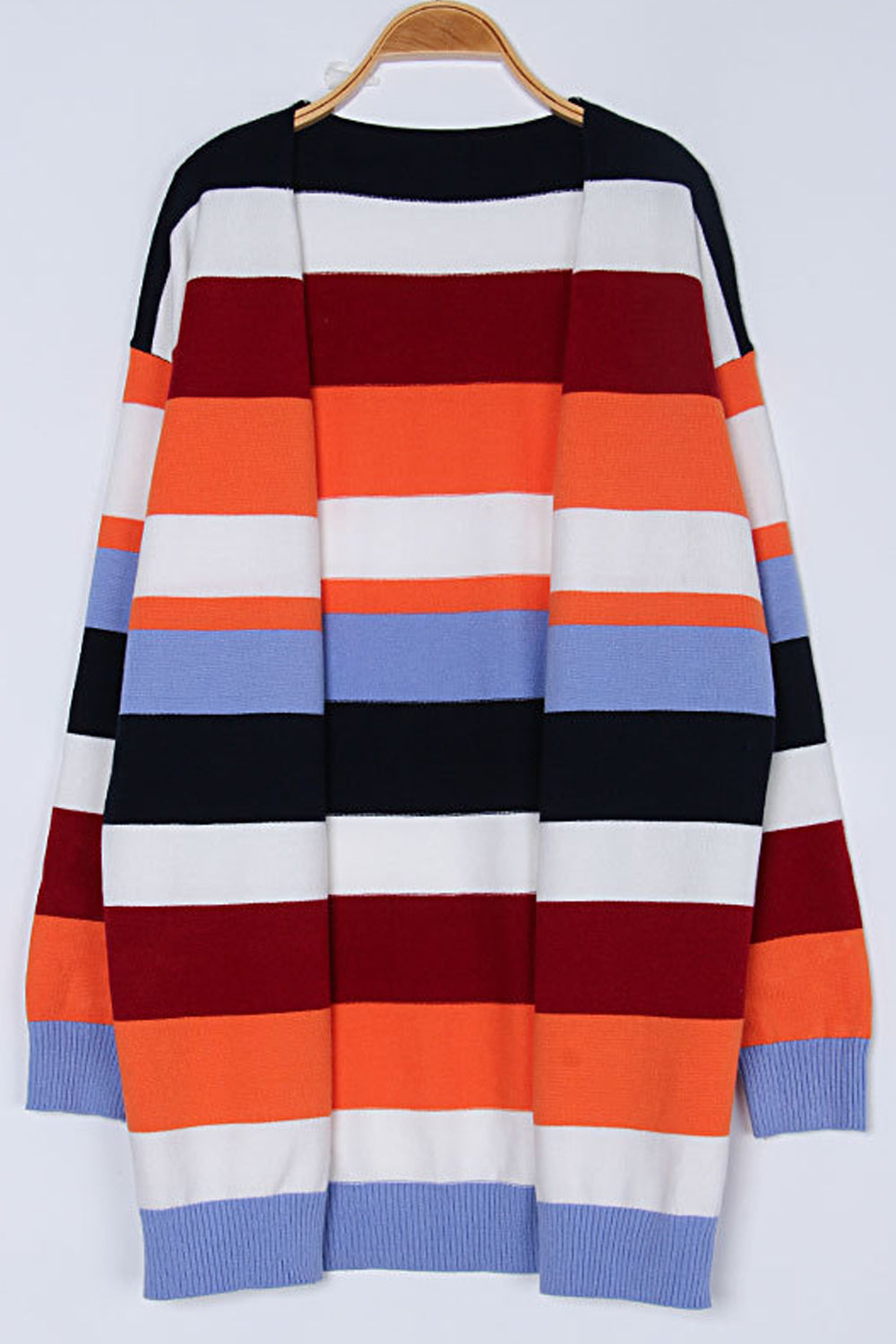 Women Amazing Front Open Style Colorful Stripe Pattern Knitted Comfy Winter Cardigan