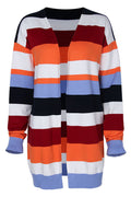 Women Amazing Front Open Style Colorful Stripe Pattern Knitted Comfy Winter Cardigan