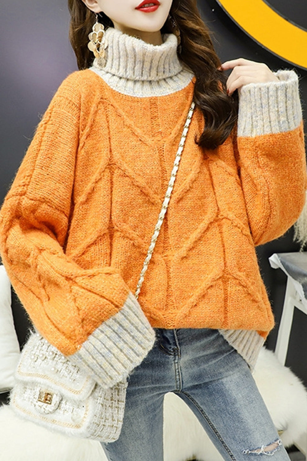 Women Loose Turtle Neck Thick & Warm Solid Sweater