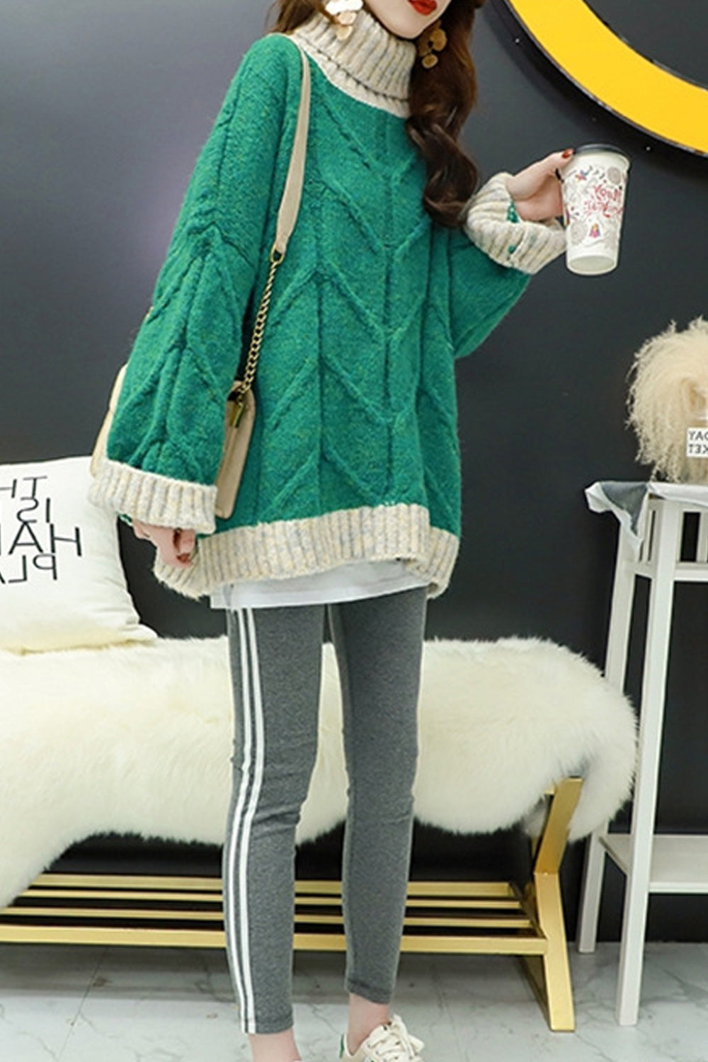Women Loose Turtle Neck Thick & Warm Solid Sweater