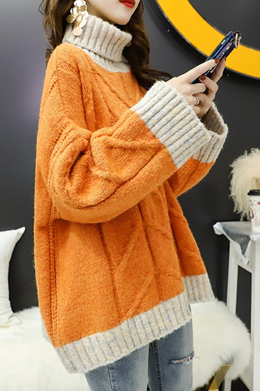 Women Loose Turtle Neck Thick & Warm Solid Sweater