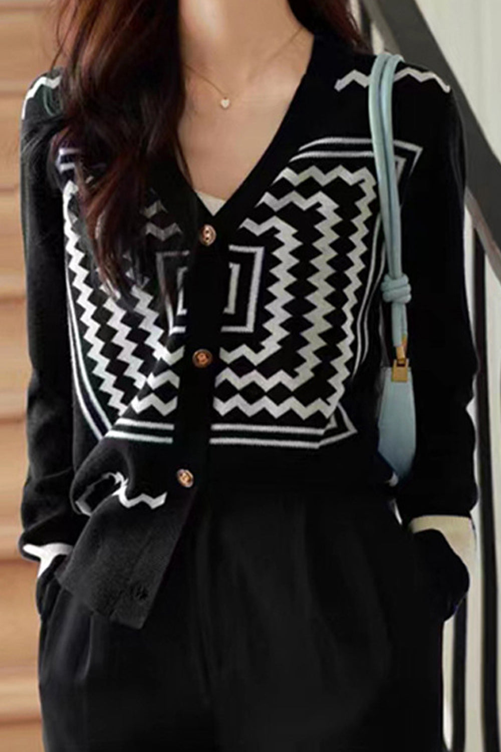 Women Stylish V-Neck Button Closure Printed Pattern Best Choice Winter Cardigan