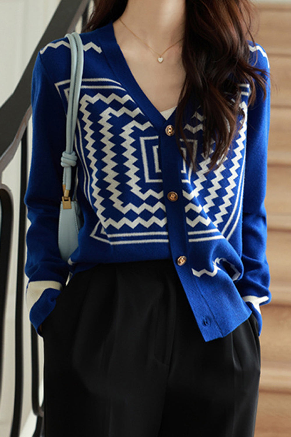 Women Stylish V-Neck Button Closure Printed Pattern Best Choice Winter Cardigan
