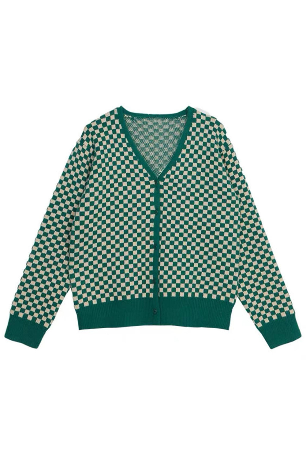 Women Superb V-Neck Plaid Pattern Long Sleeve Beautiful Warm Winter Cardigan