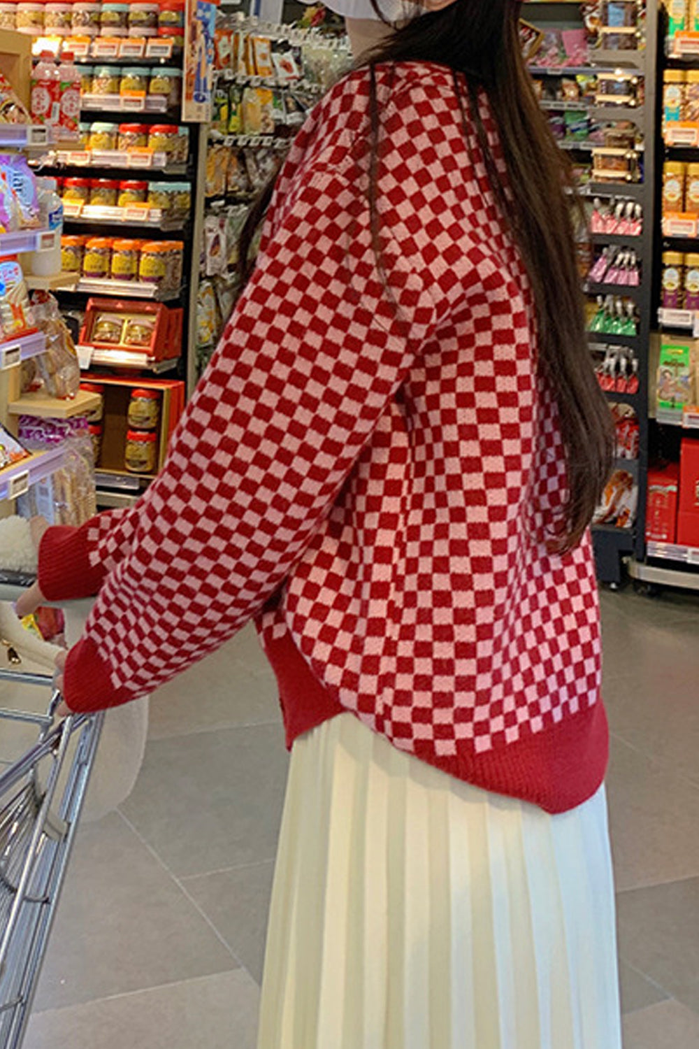 Women Superb V-Neck Plaid Pattern Long Sleeve Beautiful Warm Winter Cardigan