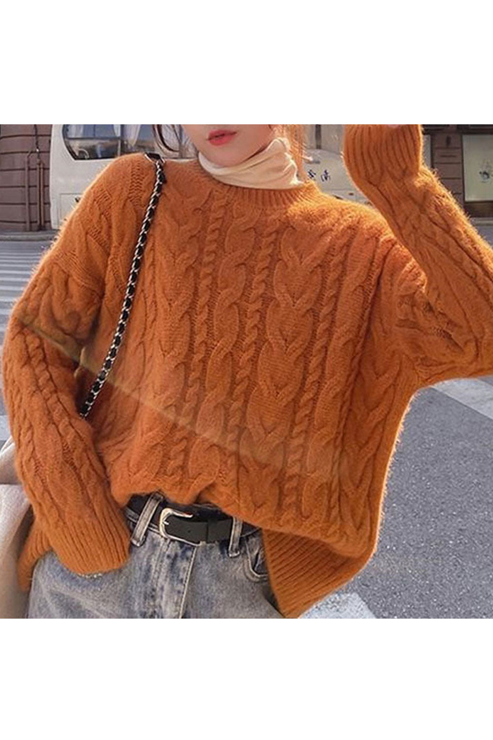 Women Lovely Knitted Long Sleeve Round Neck Warm Winter Sweater