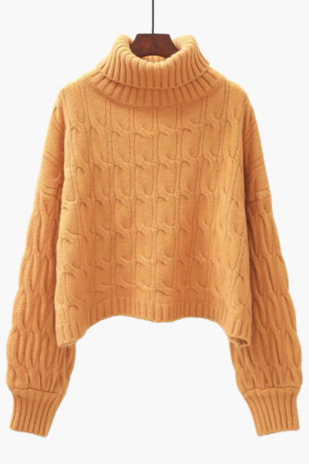 Women Beautiful Knitted Design Foldable High Neck Ribbed Cuff Comfy Winter Sweater