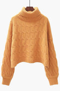 Women Beautiful Knitted Design Foldable High Neck Ribbed Cuff Comfy Winter Sweater