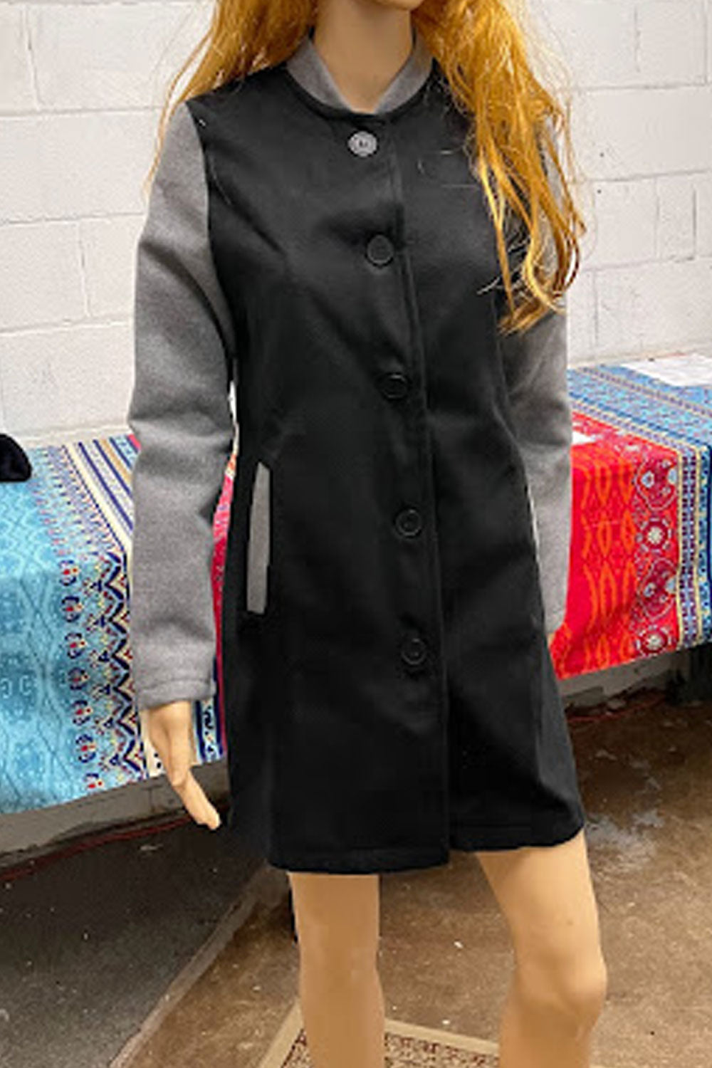 Women Above Knee Amazing Solid Colored Stand Up Collar Long Sleeve Button Closure Winter Casual Coat