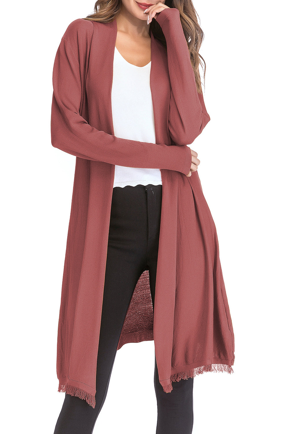 Women Above The Knee Lenth Simple Front Open Long Sleeve Comfy Winter Cardigan