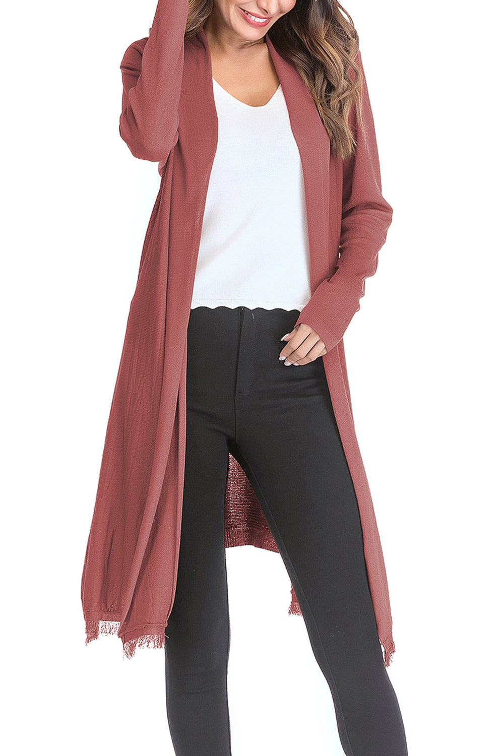 Women Above The Knee Lenth Simple Front Open Long Sleeve Comfy Winter Cardigan