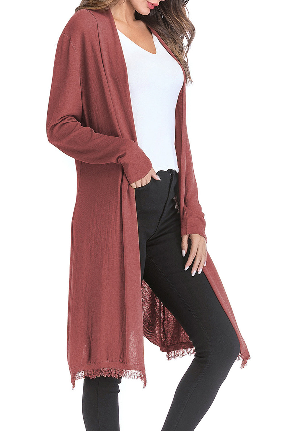 Women Above The Knee Lenth Simple Front Open Long Sleeve Comfy Winter Cardigan