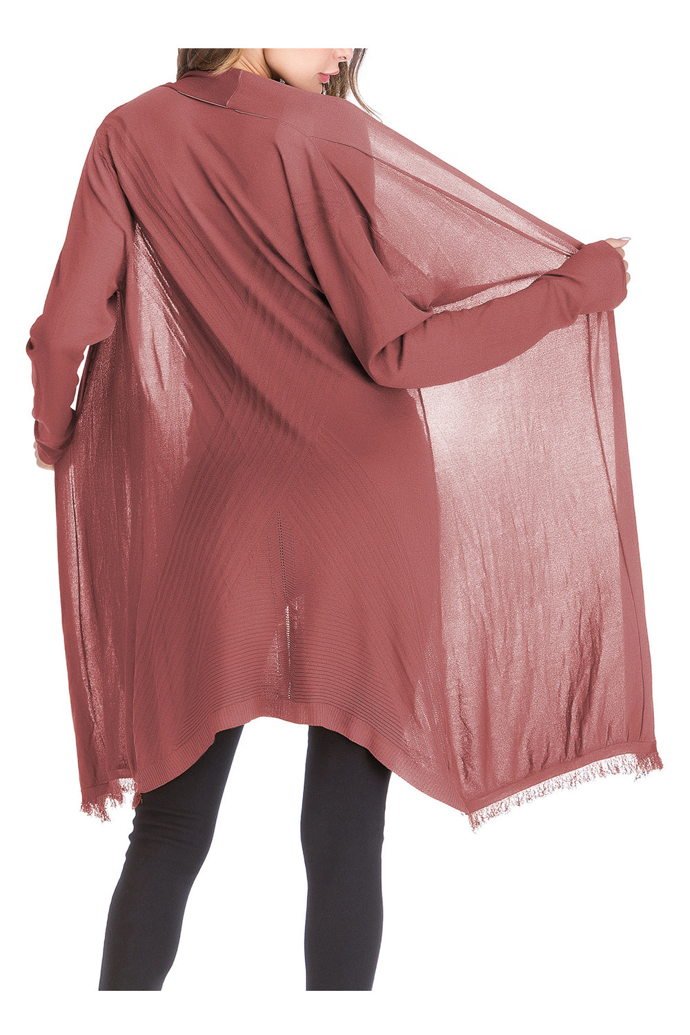 Women Above The Knee Lenth Simple Front Open Long Sleeve Comfy Winter Cardigan