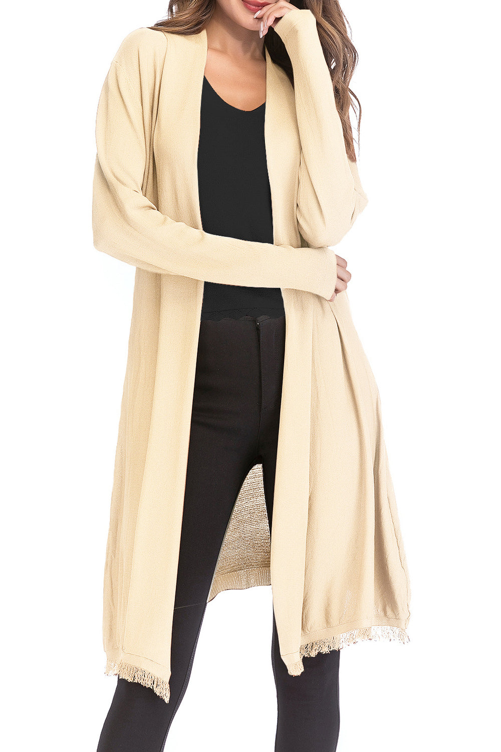 Women Above The Knee Lenth Simple Front Open Long Sleeve Comfy Winter Cardigan