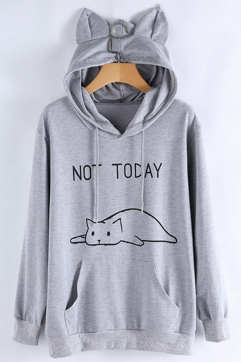 Women Delightful Cat Style Hood Capable Kangaroo Pocket Loose Fit Winter Hoodie