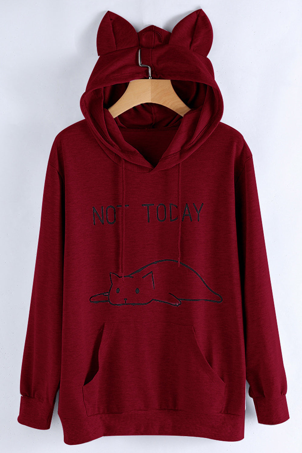 Women Delightful Cat Style Hood Capable Kangaroo Pocket Loose Fit Winter Hoodie