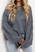 Women Fancy Asymmetric Neck Bishop Sleeve Style Superb Knitted Winter Sweater