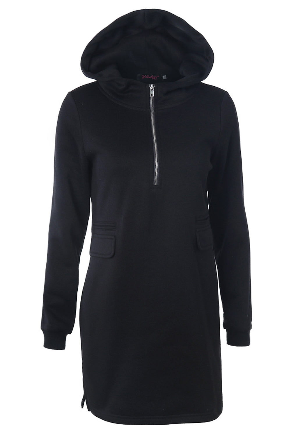 Women Protective Solid Pattern Zip Closure Comfy Flap Pockets Winter Hoodie