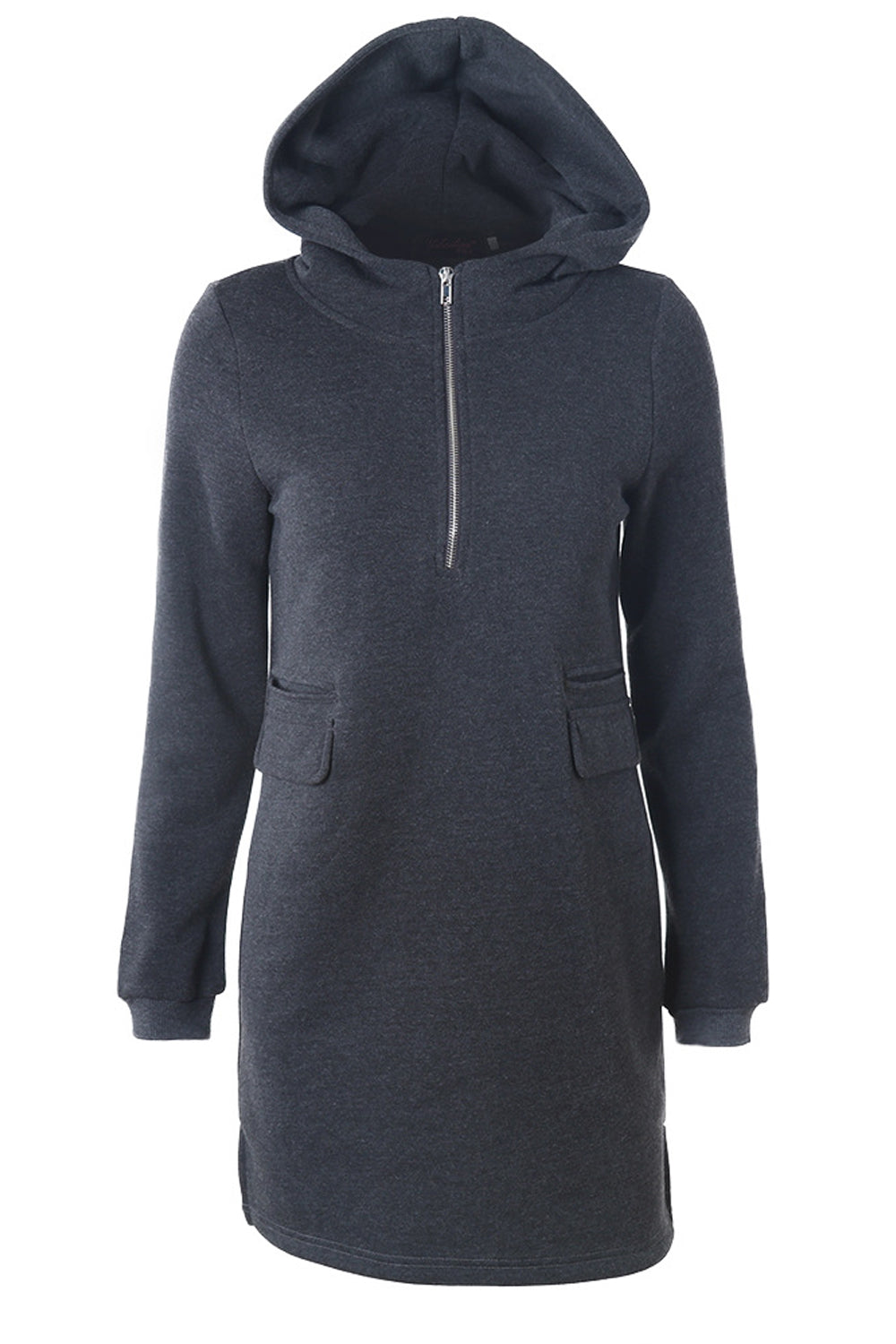 Women Protective Solid Pattern Zip Closure Comfy Flap Pockets Winter Hoodie