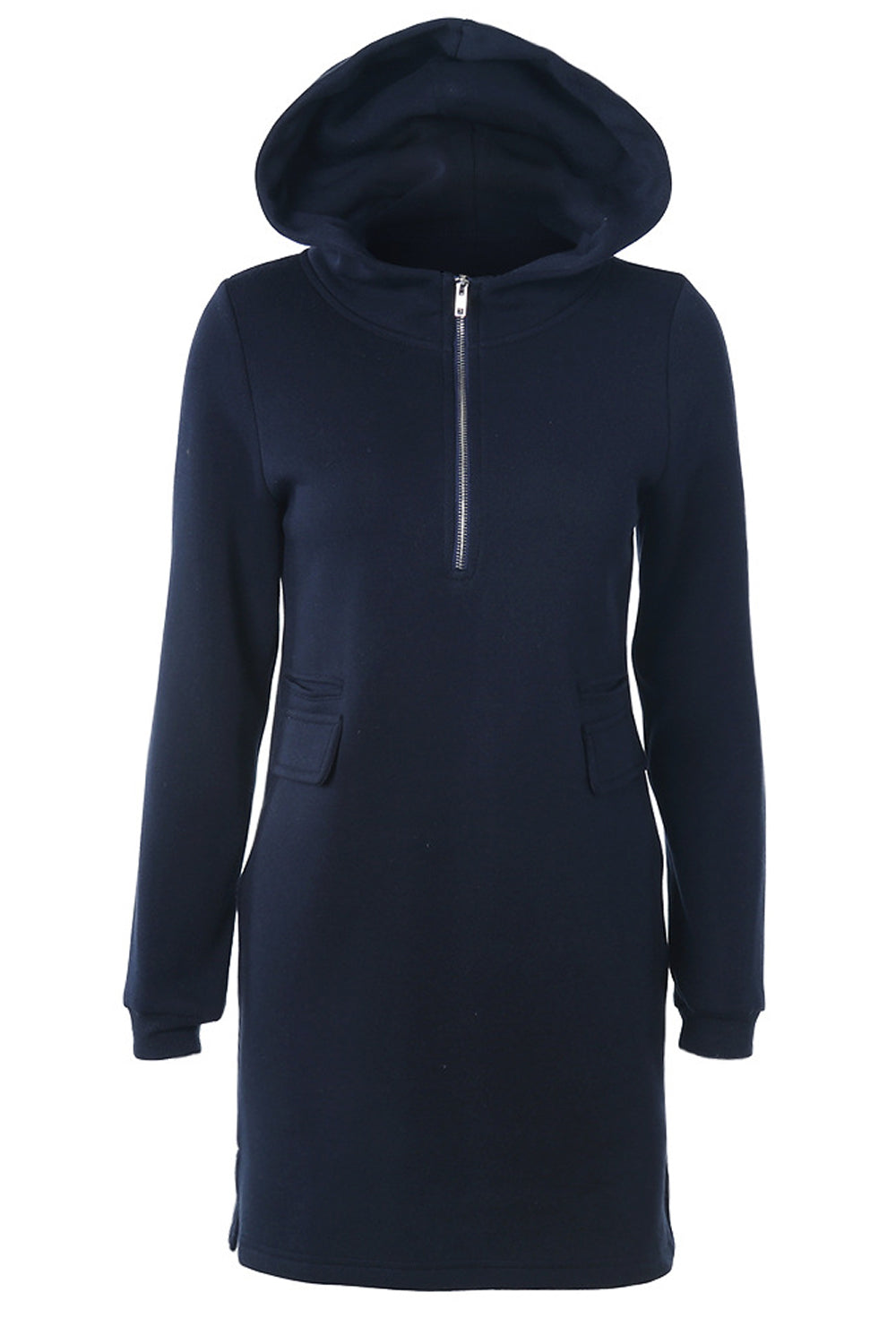 Women Protective Solid Pattern Zip Closure Comfy Flap Pockets Winter Hoodie