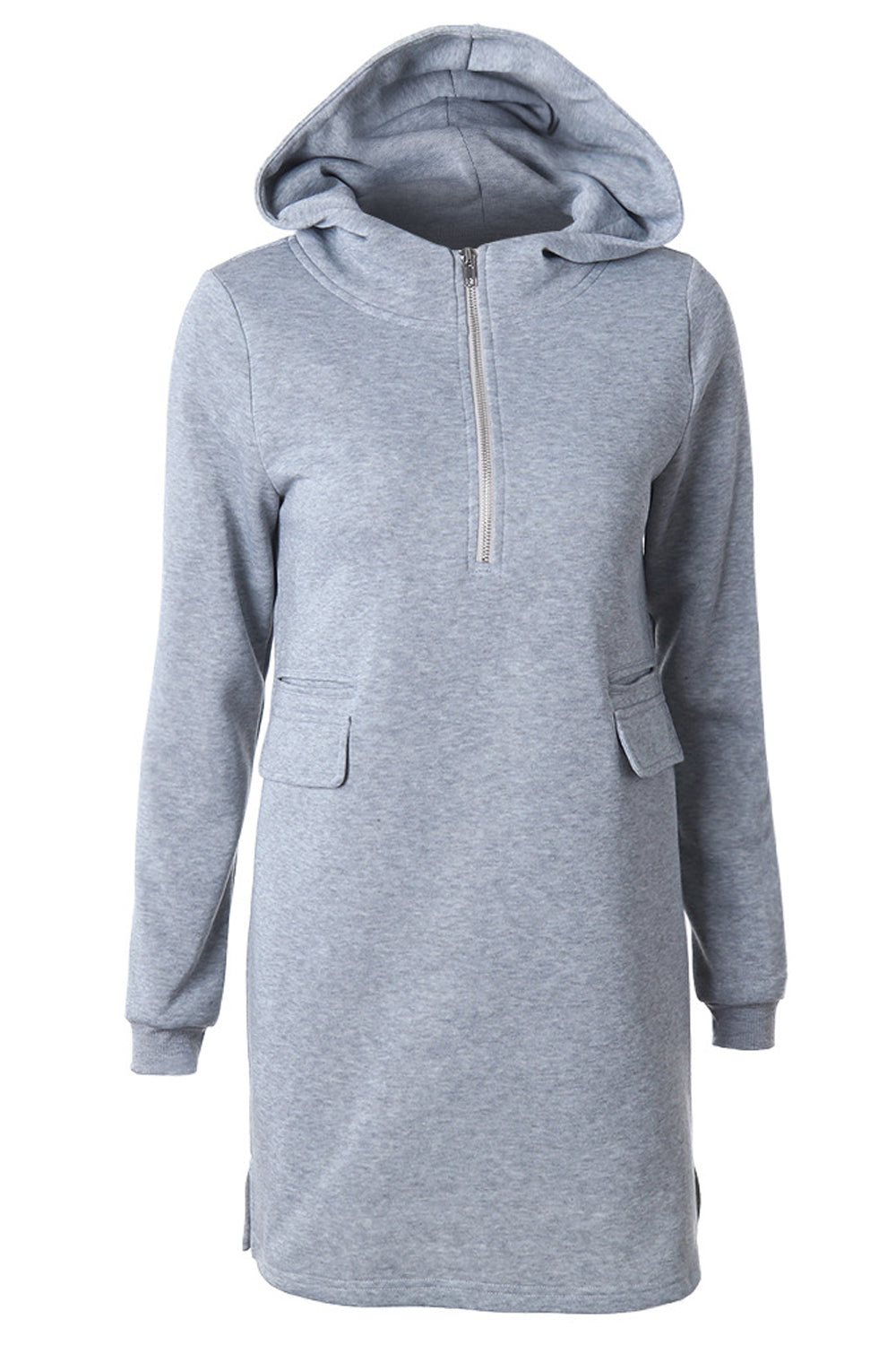 Women Protective Solid Pattern Zip Closure Comfy Flap Pockets Winter Hoodie
