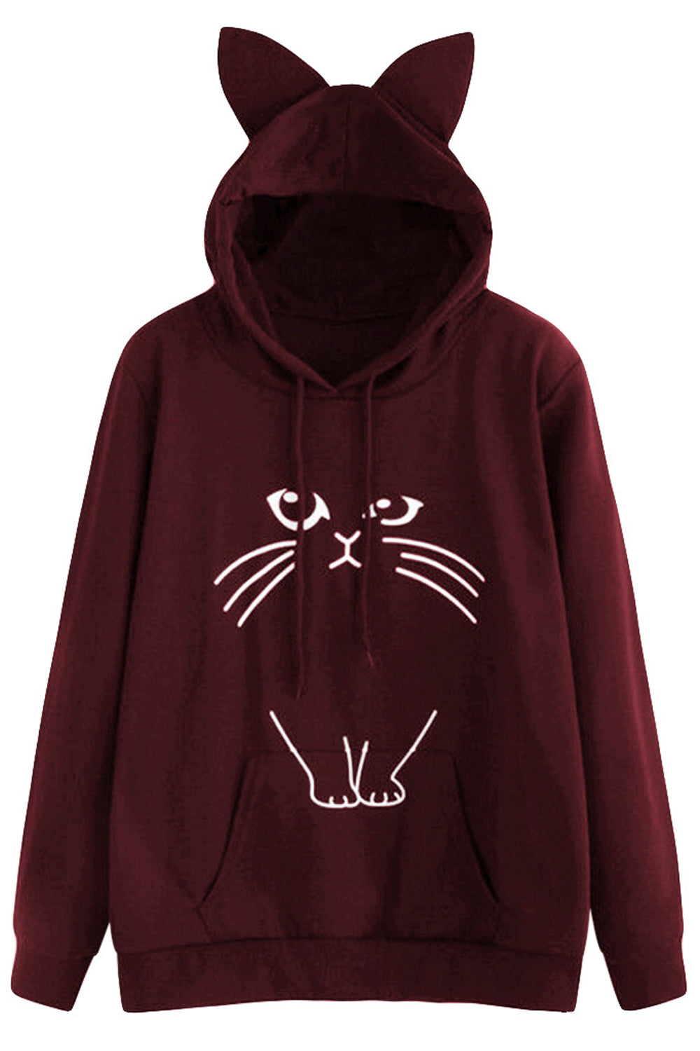 Women Nice Cat Style Hood Printed Pattern Reliable Kangaroo Pocket Winter Hoodie