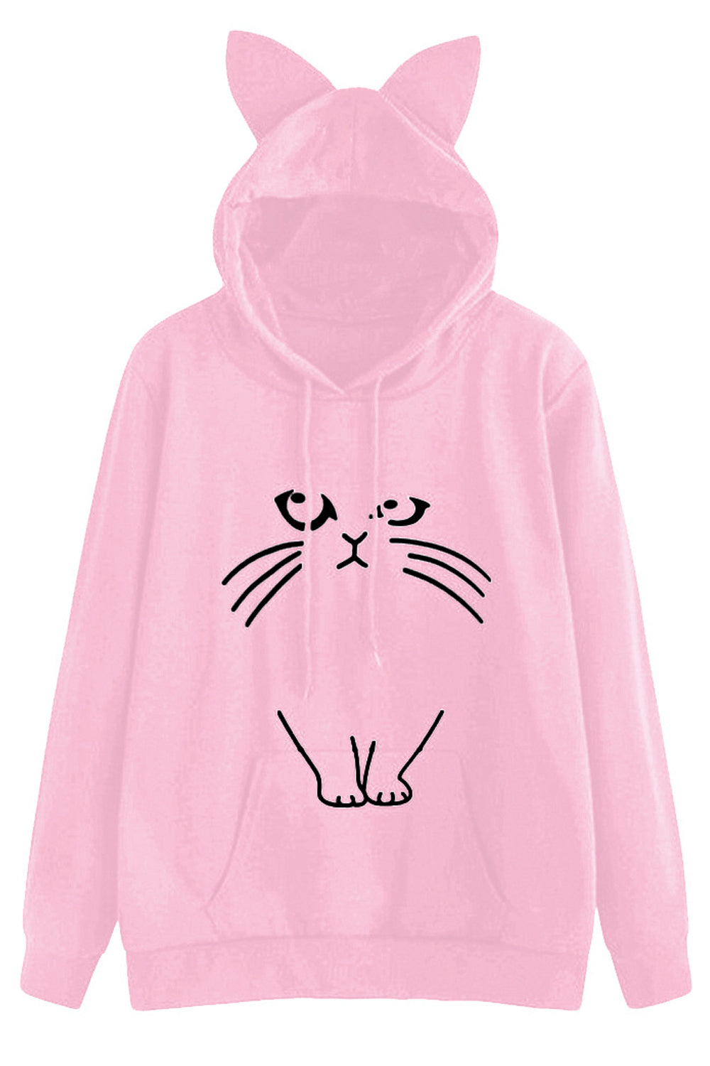 Women Nice Cat Style Hood Printed Pattern Reliable Kangaroo Pocket Winter Hoodie