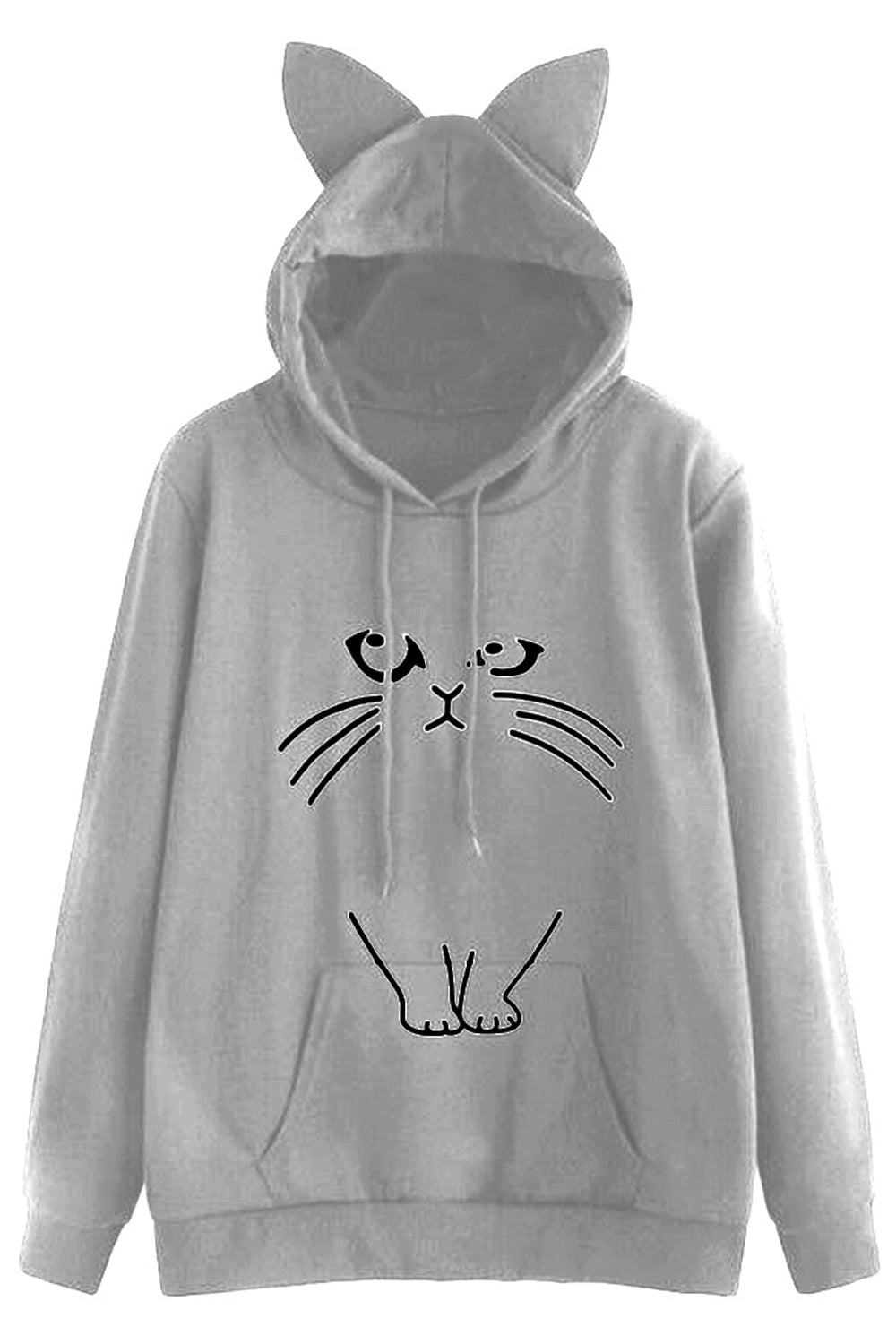 Women Nice Cat Style Hood Printed Pattern Reliable Kangaroo Pocket Winter Hoodie