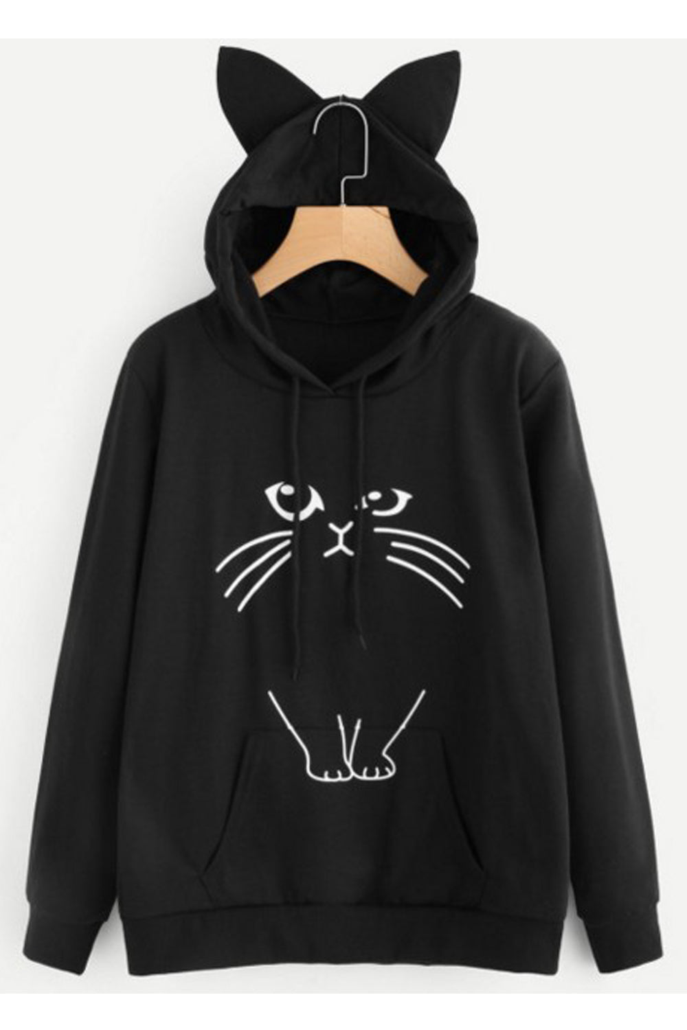 Women Nice Cat Style Hood Printed Pattern Reliable Kangaroo Pocket Winter Hoodie