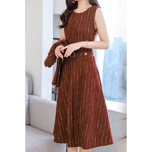 Women Superb Printed Pattern Sleeveless Round Neck Attractive A-Line Skirt Dress