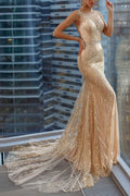 Women Amazing Slim Fit Round Neck Sleeveless Sequins Decorated Beautiful Floor Length Wedding Dress