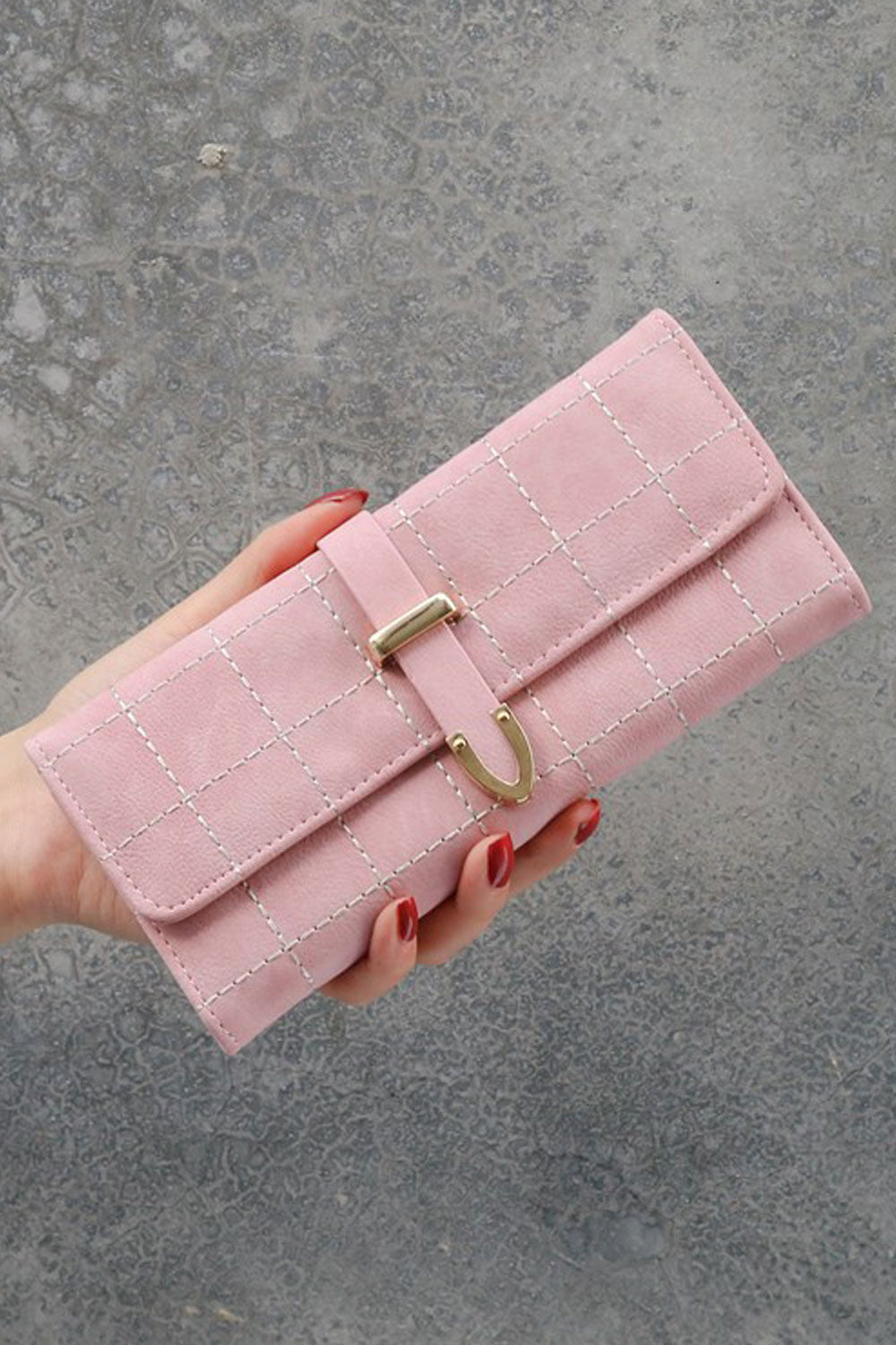Women Beautifully Design Zipper & Snap Button Closure Solid Color Three Folds Mulit-Functional Fashion Wallet