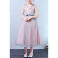 Kids Baby Girls Round Neck Waist Bow Party Dress