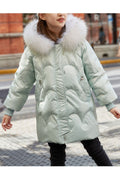 Kids Girls Pockets Fur Hoodie Jacket