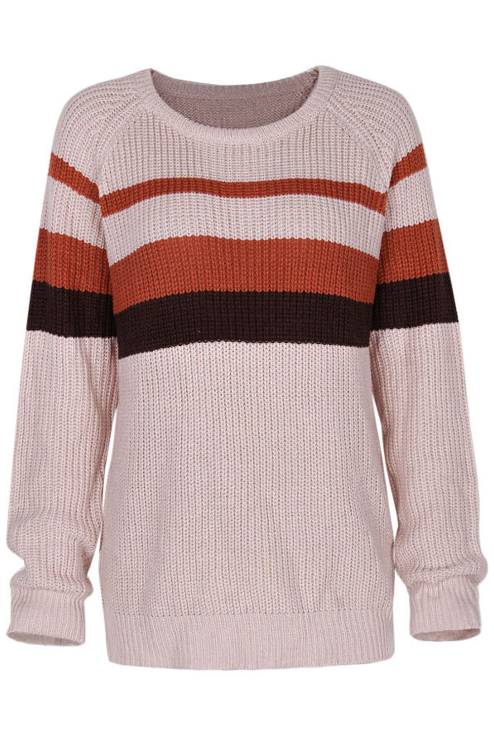 Women Splendid Warm & Comfy Long Sleeve Round Neck Stripe Pattern Winter Sweater