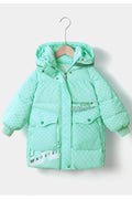 Kids Girls Lovely Lattice & Letter Pattern Hooded Neck Flap Pockets Thick Winter Padded Jacket