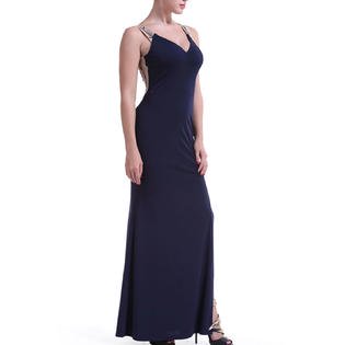Women Apealing Strap Neck Sleeveless Solid Pattern Slim Fit Alluring Long Split Dress