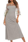 Women Trumpet Sleeve Long Skirt Embroided Dress