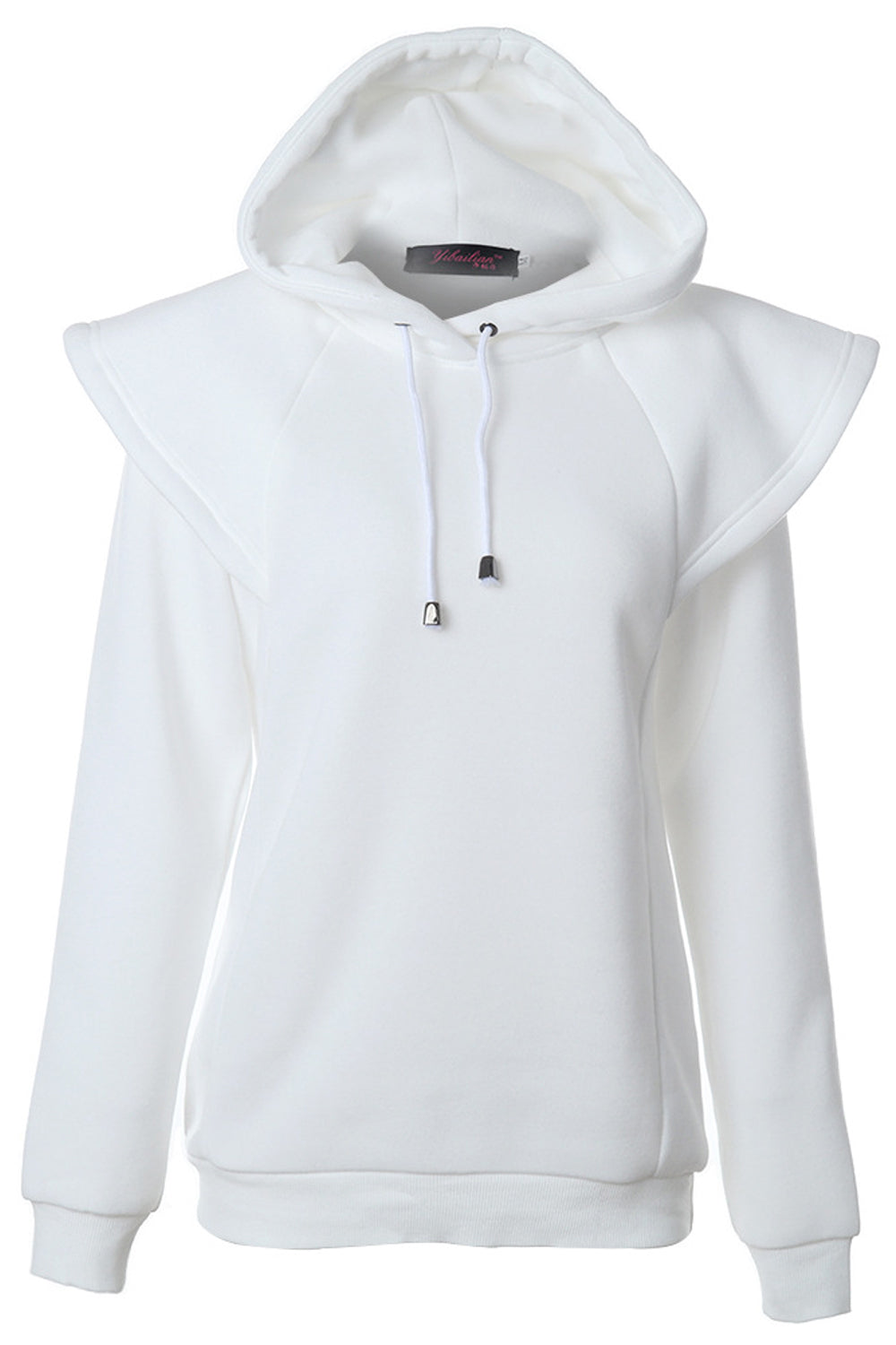 Women Beautiful Shoulder Designed Solid Pattern Long Sleeve Comfy Drawstring Winter Hoodie
