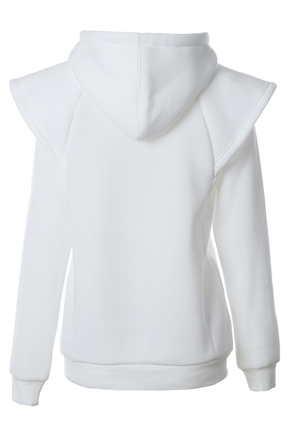 Women Beautiful Shoulder Designed Solid Pattern Long Sleeve Comfy Drawstring Winter Hoodie