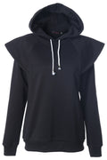 Women Beautiful Shoulder Designed Solid Pattern Long Sleeve Comfy Drawstring Winter Hoodie