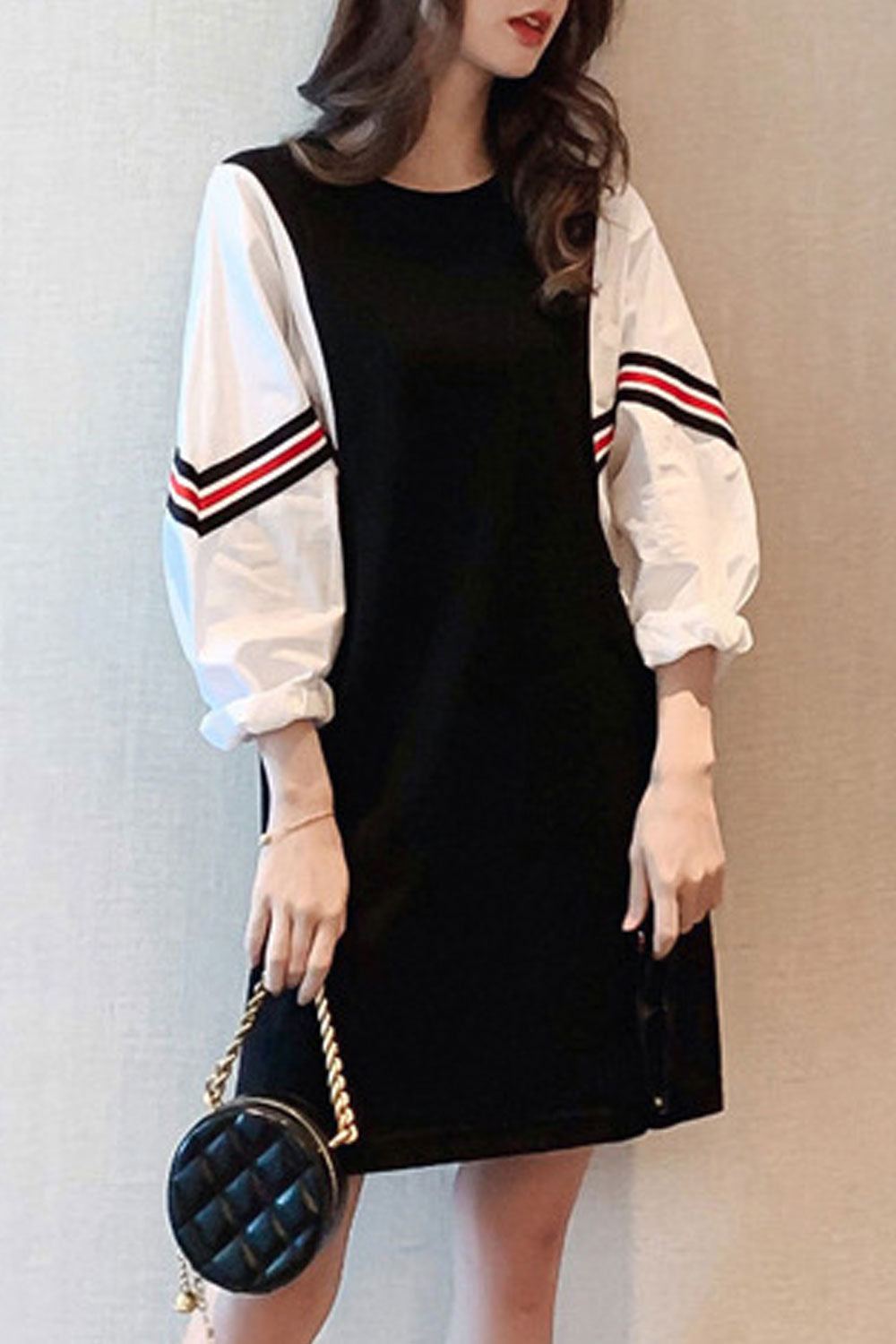 Women Comfy Long Sleeve Round Neck T-Shirt Style Mid-Length Loose Fit Casual Dress