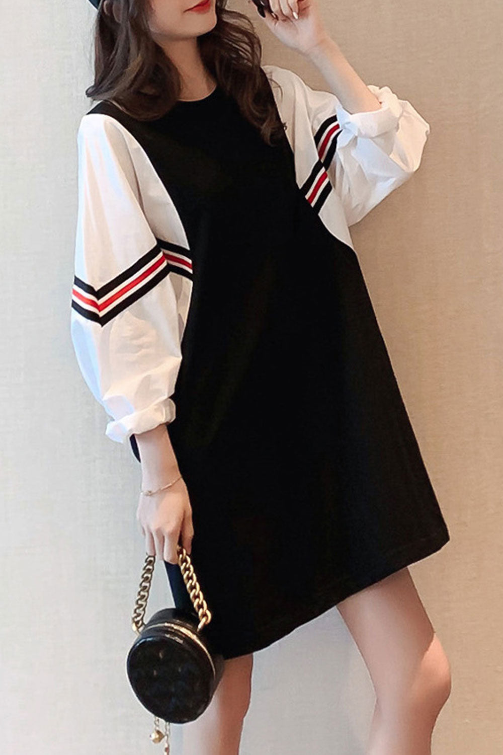 Women Comfy Long Sleeve Round Neck T-Shirt Style Mid-Length Loose Fit Casual Dress