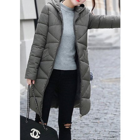 Junior Hat Neck Long Solid Zipper Jacket