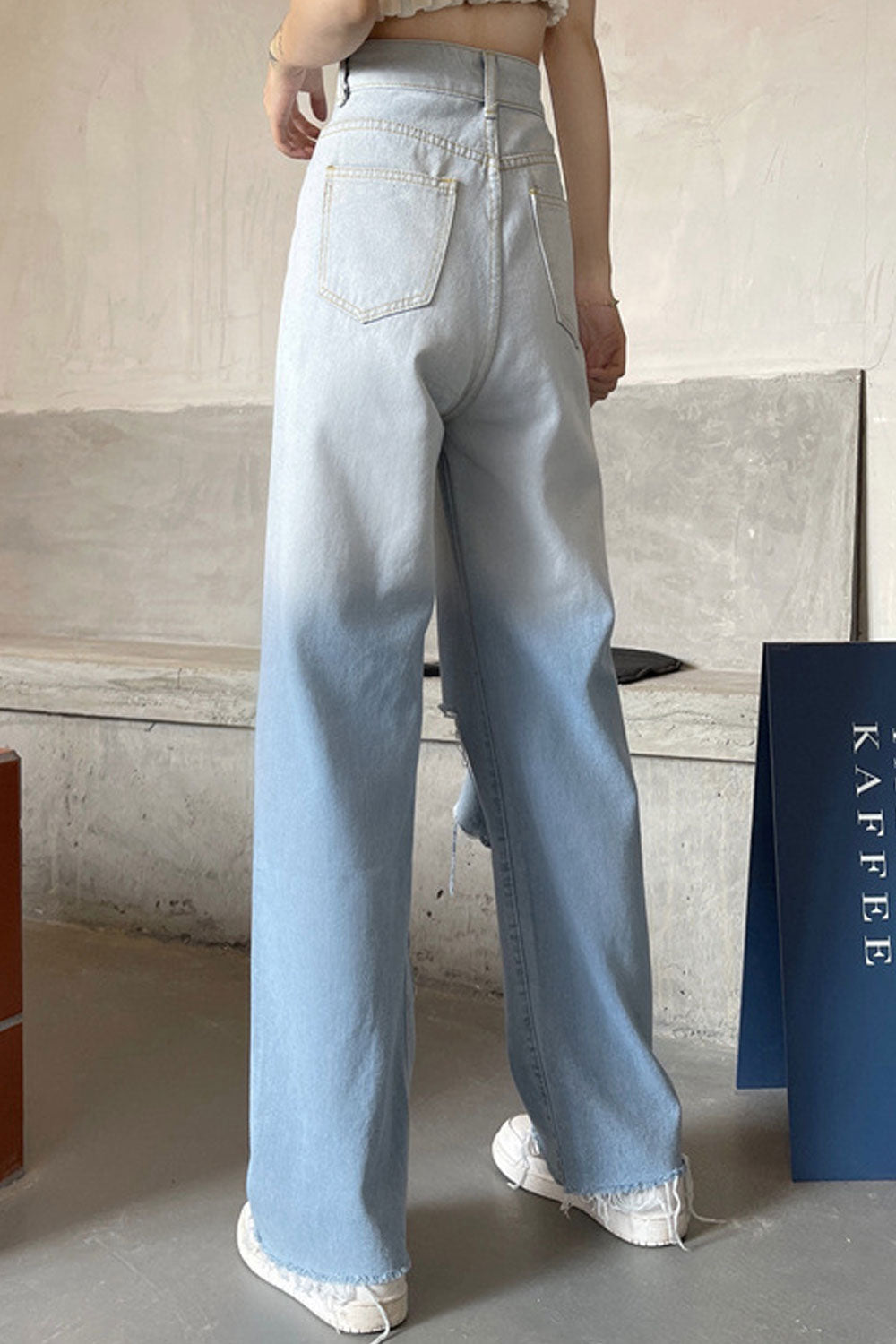 Women Alluring Solid Colored Pockets Designed Restful High-Waist Summer Casual Damaged Denim Jeans